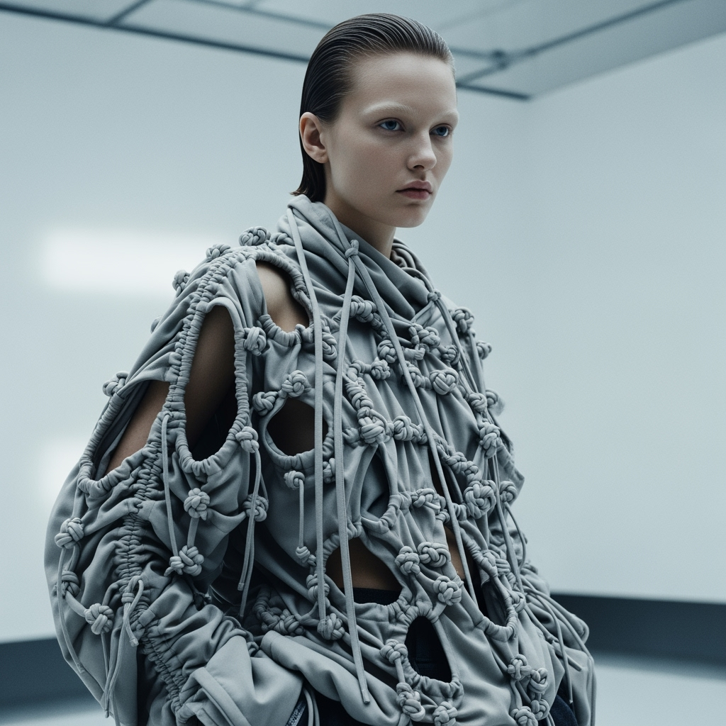 Ein Sweater mit Kordeln gerafft